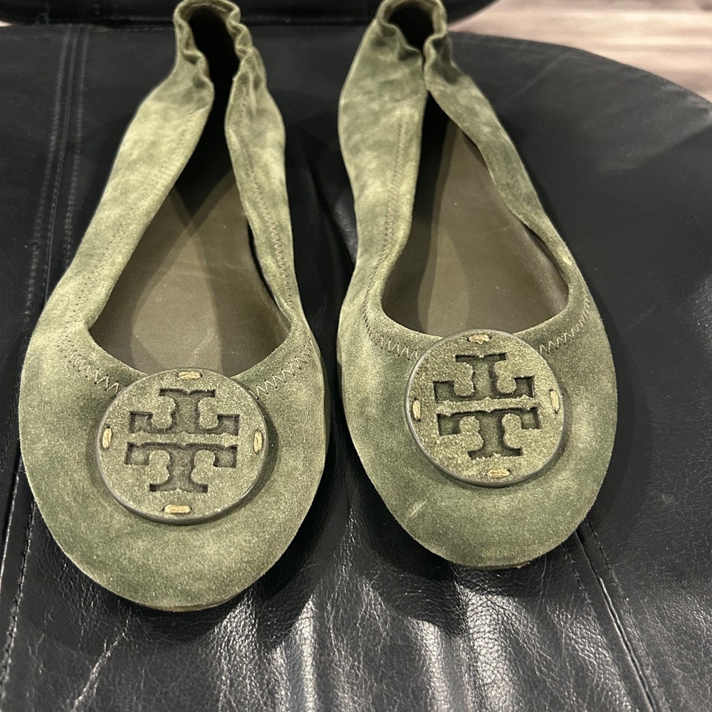 Tory Burch Green Suede Loafers